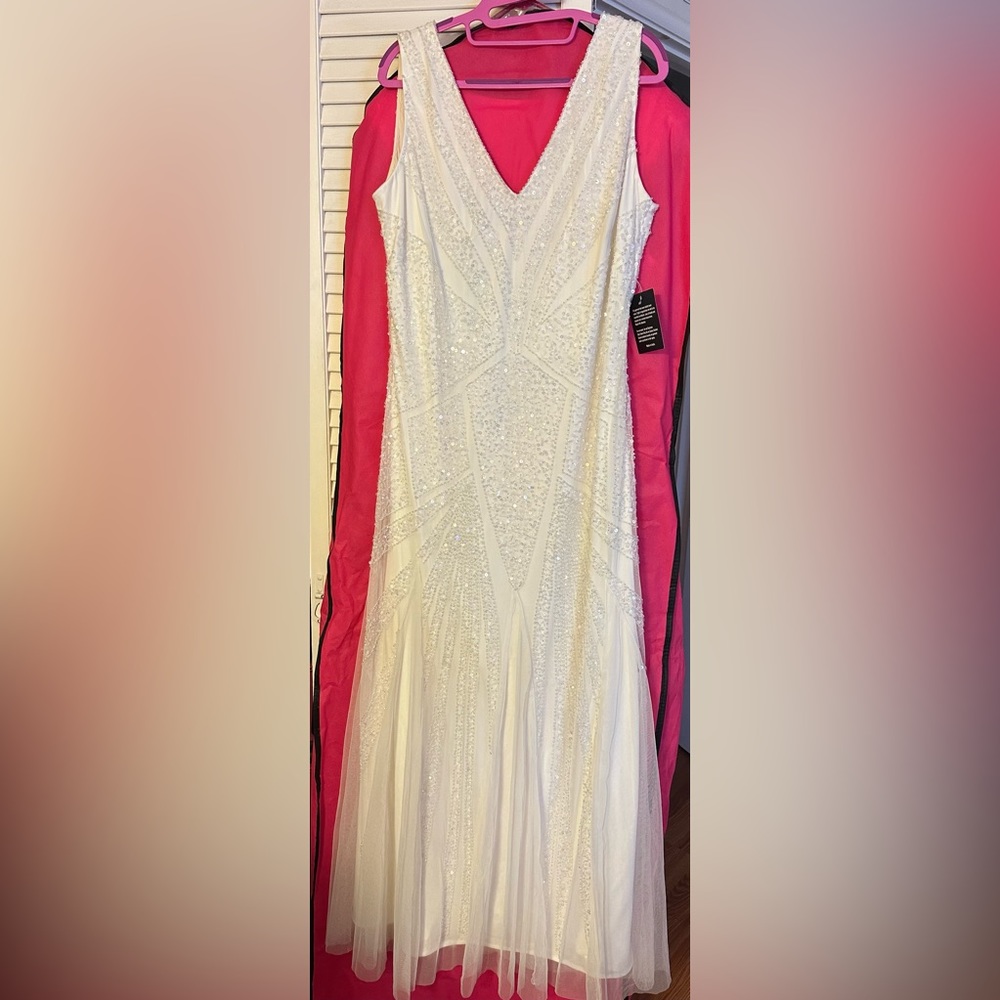 Pisarro Nights Beaded Gown, full length, sleeveless, Ivory, NWT, 14W